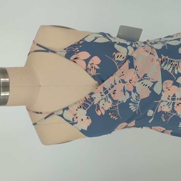 ASTR Floral High Low Midi Dress Blue Pink L bohemian preppy summer wedding - Picture 3 of 7